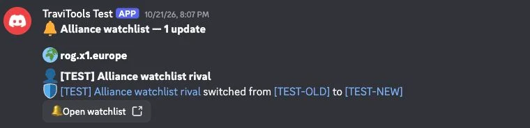 Discord Alliance watchlist update showing a watched player changing alliance