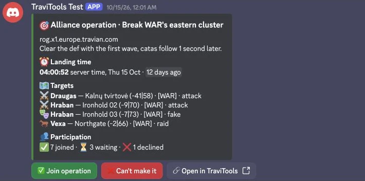 Discord operation post with targets and Join operation and Cannot make it buttons